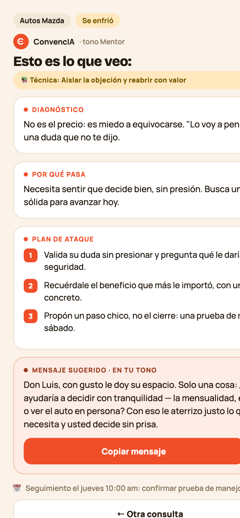 ConvencIA: respuesta estructurada del Consultorio